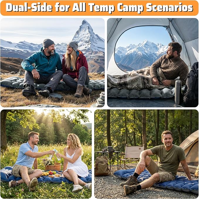 4" Thick Double-Sided Inflatable Sleeping Pad | Warm Crystal Velvet Top for Cold Weather, Waterproof Nylon Bottom | All-Season Camping Mattress for Backpacking, Hiking, Tent & Car Travel