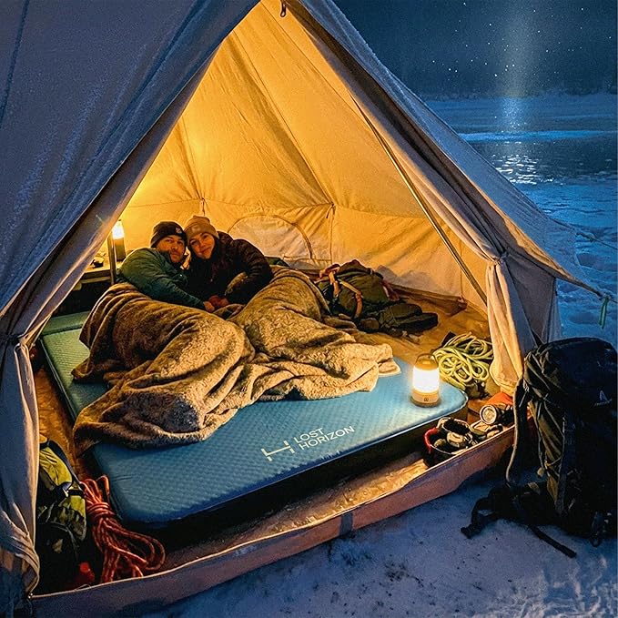 LOSTHORIZON Air & Foam Camping Mattress, Self-Inflating Sleeping Pad, 3" Thick, with Pump Sack, Full