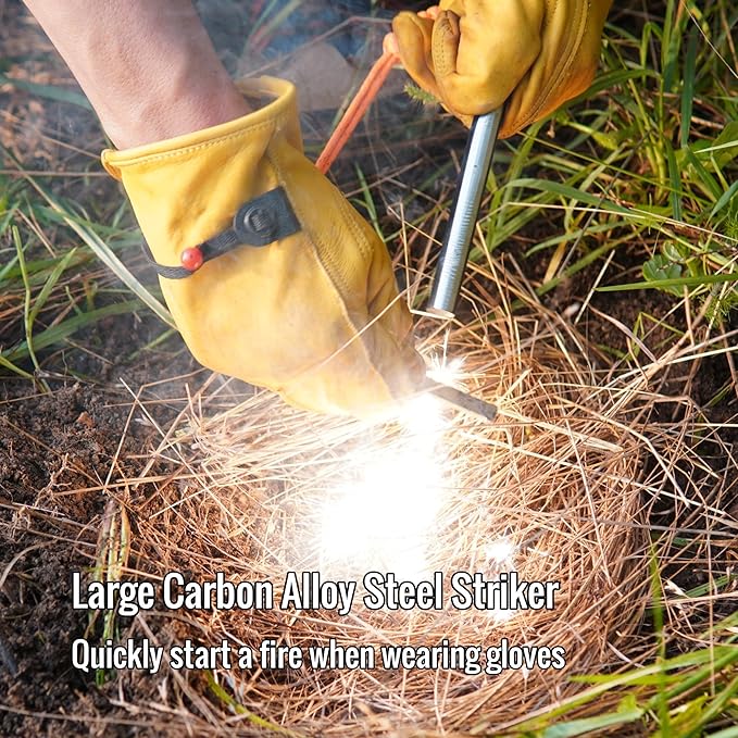 FS125 Heavy-Duty Plus Fire Starter - 1/2 Inch Thick x 5 Inch Long Ferrocerium Rod with Magnesium, Superb Carbon Alloy Steel Striker & 550 Paracord for Camping, Survival, Emergency Kits