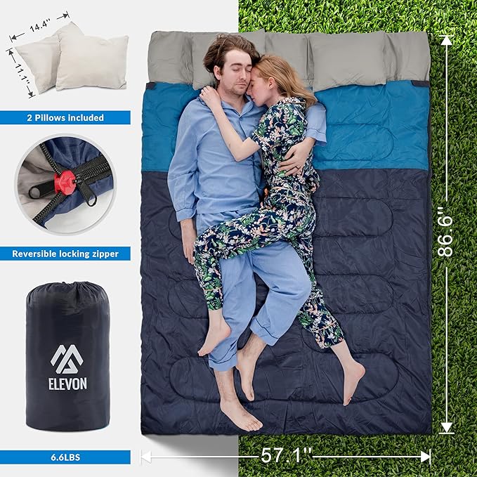 Elevon Sleeping Bag for Adults Teens Kids Cold Warm Weather, Portable Waterproof & Lightweight, Compact with Compression Sack, for 3-4 Seasons Camping, Backpacking, Hiking, Travel, Indoors Outdoors