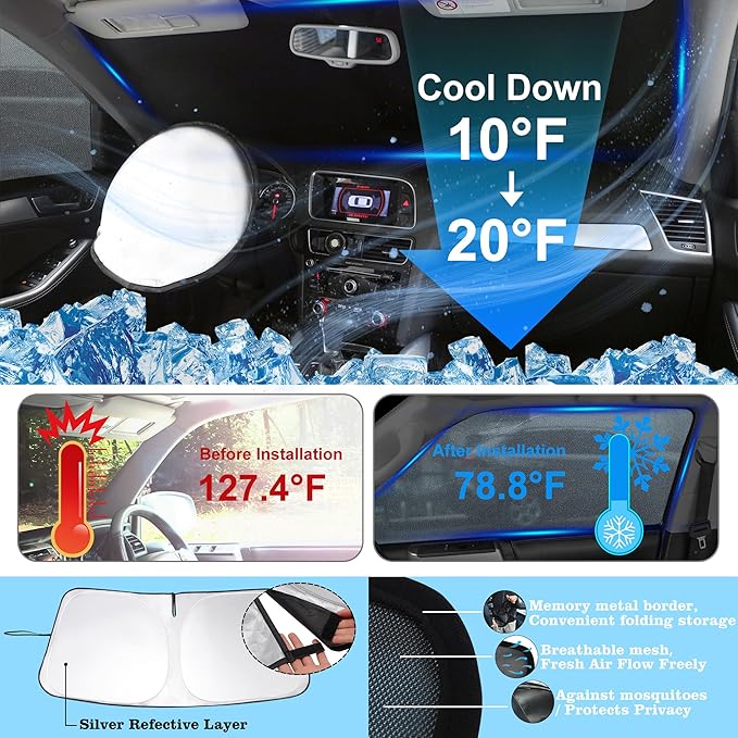 3PCS Car Window Shades Front Windshield Sun Shade Foldable Window Shade Custom Fit for 2013-2018 Nissan Altima Sedan Accessories Car Shades for Front Windows Anti-UV Rays Block Heat