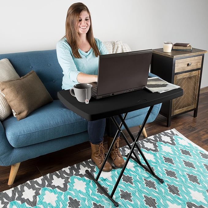 Lavish Home Portable Folding Tables - Lightweight Portable Folding Desk with Adjustable Height - Small Plastic Table for TV Tray, Playing Cards, and Craft Room (Single/Black/2.5 FT Wide)