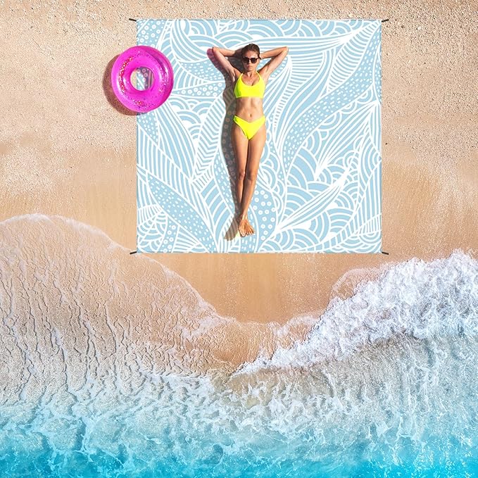 HIHOHO Beach Blanket Waterproof Sandproof Beach Mat for 1-8 Adults Quick Drying Durable Outdoor Picnic Mat for Beach Festival Travel Camping Hiking (BL-Ripple, 79"×108"(6 Person))
