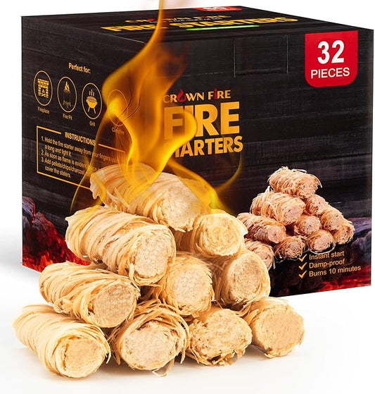 Fire Starters for Solo Stove Mesa, 32 Count BBQ Firestarter and Fireplace Accessories, Pellets for Bonfire and Firepit, Camping, Grilling, Cooking, Campfires, Charcoal, Wood, and Sticks (32 Rolls)
