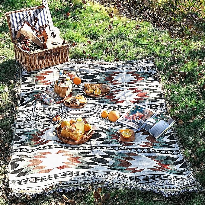 Lqprom Southwest Throw Blankets Aztec Southwestern Throws Cover Boho Native American Blankets for Gift Sofa Table Bed Living Room Decor Outdoor Camping Picnic Tent Beach Car Traveling 63"x87"