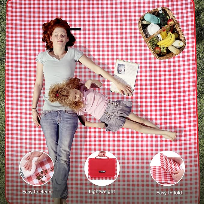 HX&OD Outdoor Picnic Blanket 80"X80" Picnic Mat Extra Large Camping Blanket Beach Blanket Foldable Waterproof Sand Mat Hiking Travel Family Concerts(Red)