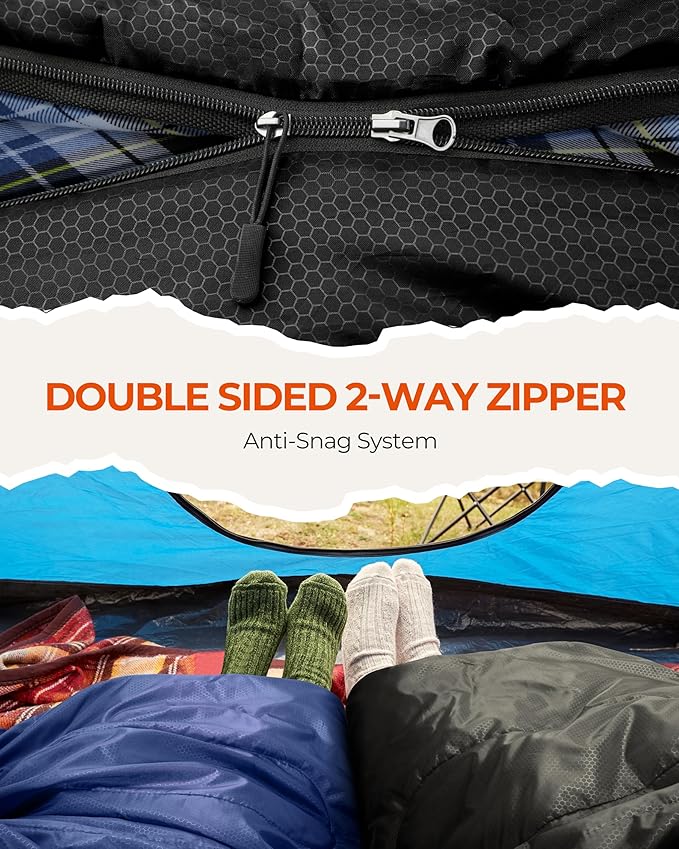 Sportneer 0 Degree Sleeping Bag for Cold Weather, XL Winter Sleeping Bag for Adults, Flannel Lined Camping Sleeping Bag, 32°F–59°F Rated, 87" x 33.5", 4.4 lbs, Detachable Hood, Compression Sack