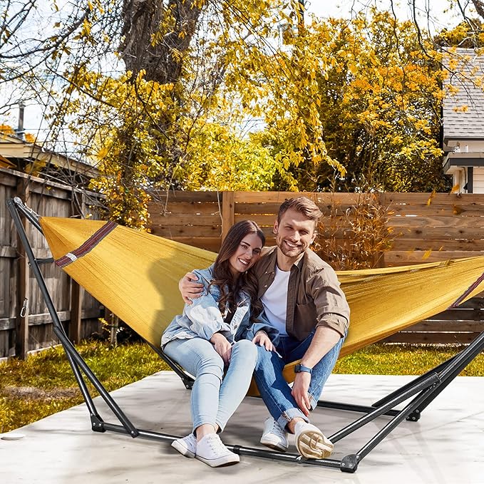 Tranquillo Adjustable Hammock Stand 2 Persons, Portable Hammock with Stand Collapsible – Lounge, Yard, Porch, Hammock Net with Carry Bag, Yellow