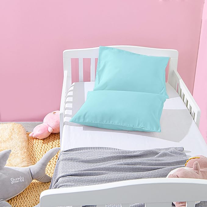 NTBAY Microfiber Toddler Pillowcases with Envelope Closure, 2 Pack 100% Brushed Microfiber Super Soft Travel Kids Nursery Pillow Cases, 14"x20" Fits Pillows Sized 12"x16" 13"x18" 14"x19", Aqua