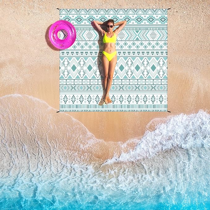 HIHOHO Beach Blanket Waterproof Sandproof Beach Mat for 1-8 Adults Quick Drying Durable Outdoor Picnic Mat for Beach Festival Travel Camping Hiking (Vintage-Green, 79"×83"(4 Person))