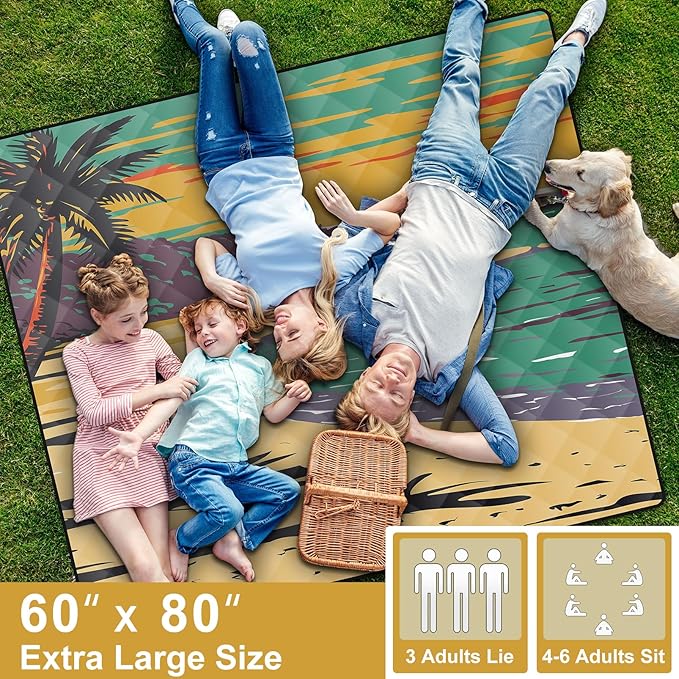 60x80" Waterproof Picnic Blankets Outdoor Sandless Beach Blanket Foldable Padded Ground Grass Park Lawn Mat Tent Camping Rug Backpack Hiking Roadtrip Gadgets Gifts Rv Car Travel Trailers Items