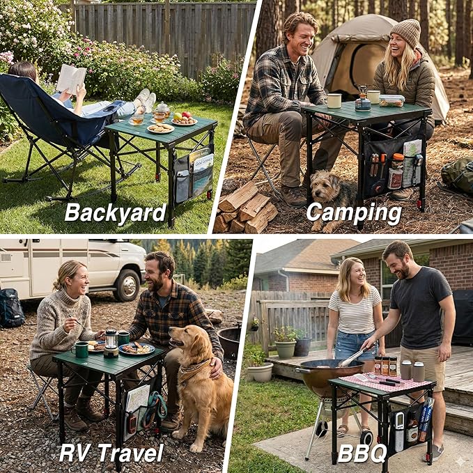 Camping Table Portable Foldable with Adjustable Height, Lightweight Collapsible Aluminum Roll-Up Camp Table with Storage Bag & Carry Bag, Heat-Resistant for RV Picnic BBQ Camping (Medium 20"×18")