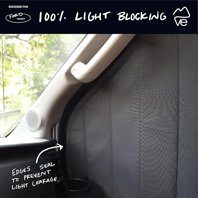 VanEssential Insulated Stealth Blackout Front Door Window Covers Designed for Ford Transit Van High and Medium Roof Year 2015 to Current (Pair) - Charcoal Gray