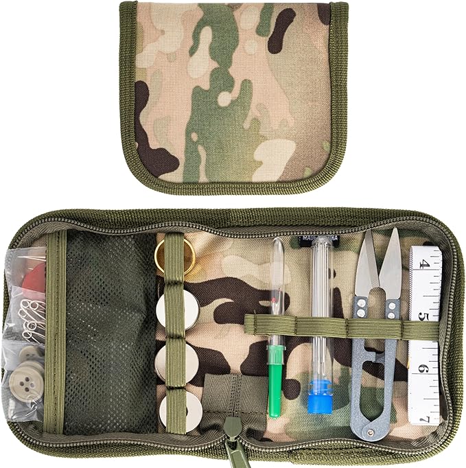 Military Sewing Kit, OCP Army Sewing Kit for Adults, Small Sewing Kits with Buttons for Men, Heavy Duty Small Travel Repair Sewing Tools Basic for Home, Outdoor, Tactical EDC Sew Kit (Multi, 1 Pack)