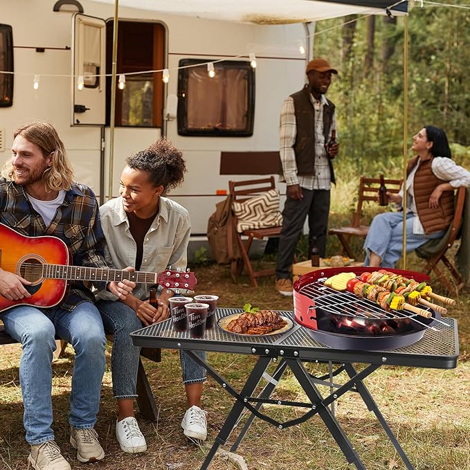 HPC DECOR Grill Table with Mesh Desktop,200lbs 3Ft Portable Folding Table,Camping Table,Picnic Table,Height Adjustable Metal Table for Ourdoor, Camping, Picnic, BBQ and Beach, RV, 35.4" L x 23.6" W
