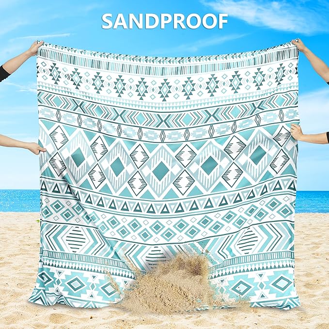 HIHOHO Beach Blanket Waterproof Sandproof Beach Mat for 1-8 Adults Quick Drying Durable Outdoor Picnic Mat for Beach Festival Travel Camping Hiking (Vintage-Green, 79"×83"(4 Person))