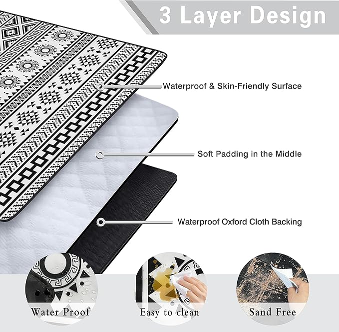 Supfitness Extra Large Picnic Blankets Waterproof Foldable (80 "x 80") Beach Blanket Waterproof Sandproof,3-Layer Thicking Mat Outdoor Packable Camping Blanket(Bohemian)