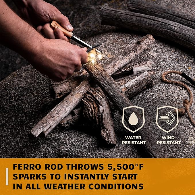 Bushcraft Survival Ferro Rod Fire Starter Kit & Backpacking Multitool | Flint and Steel Striker | Waterproof Magnesium Farrow Rod Tool & Firestarter for Campfires