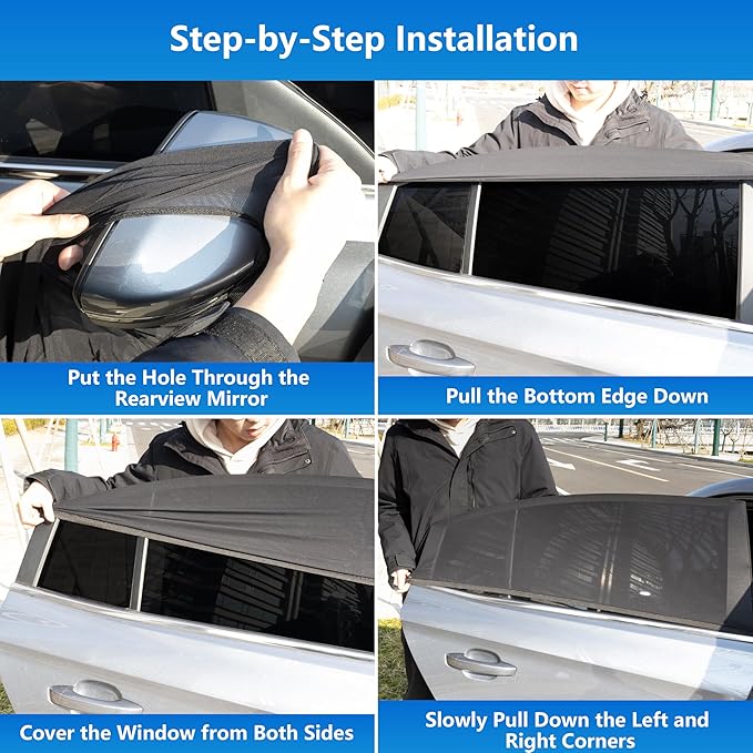 Car Window Shades, 2 Pack Stretchy Mesh Window Screen Car Sun Shade – Car Window Covers for Camping, UV Protection Heat Block, Privacy Window Cover for Car & SUV (Front Windows)
