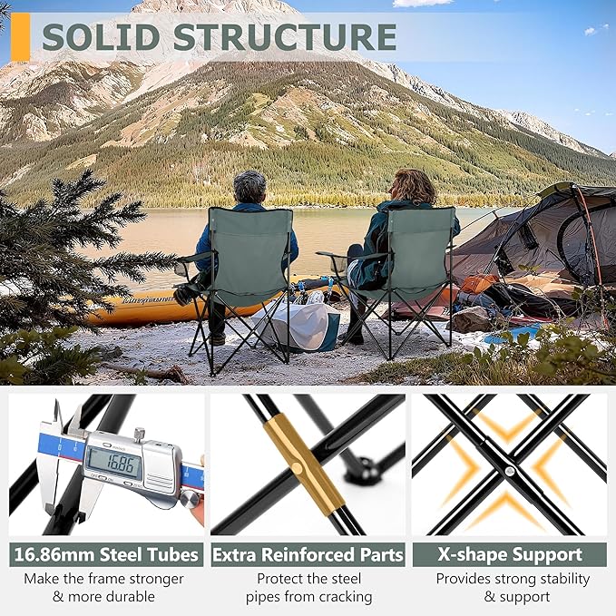 Joyfair Portable Camping Chair, Outdoor Lawn Folding Chairs for Adults, Heavy Duty Large Foldable Chairs for Beach, Fishing, Tailgating and More Outdoor Sport, Carry Bag & Cup Holder