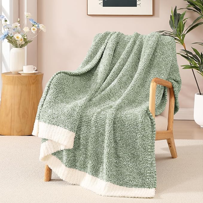 WRENSONGE Throw Blanket Cationic Dyeing Green Soft Cozy Fluffy Warm Hand Made Weave Throw Blankets for Couch, Sofa, Chair, Bed, Camping, Picnic, Travel Lightweight Bed Blanket - 60"x80"