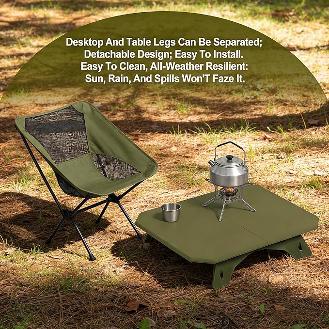 Foldable Camping Table | Adjustable Height Portable Camp Table for Backpacking, Picnic & Car Travel | Compact Small Folding Table with Carrying Bag & Cup Coasters | Camping Essentials