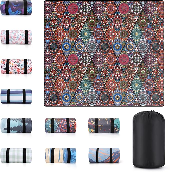 60x80" Picnic Blankets Waterproof Beach Blanket Outdoor Sandproof Foldable Park Lawn Grass Concert Mat Portable Tent Rugs Camper Inside Outside Camping Gifts Accessories Road Trip Necessities