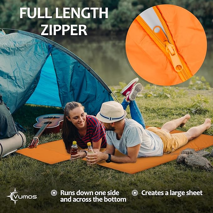 Sleeping Bag Liner Travel Sheet with Full-Length Zipper, Lightweight Silk-Like Polyester Camping Liner with Pillow Pocket, Compact Sleeping Bag Insert for Travel, Backpacking & Hostels