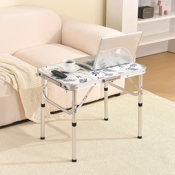 Yriuat Folding TV Trays Foldable Dinner Tray Table Adjustable Height Food Snack Eating Couch Side Table Study Aluminum Portable Sofa Tray End Table for Outdoor Indoor Camp Pinic Bed Couch Living Room