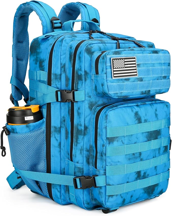 Lovelinks21 45L Tactical Assault Backpack 3 day assault pack with Molle Waterproof backpack Rucksack for Tactical Backpacks (Blue water pattern)