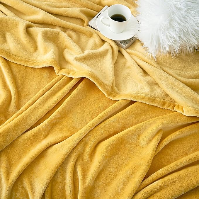 Hansleep Fleece Yellow Throw XL Blanket, Super Soft Flannel Fuzzy Plush Cozy Blanket for All Seasons, Yellow, Throw XL 50x70 Inches