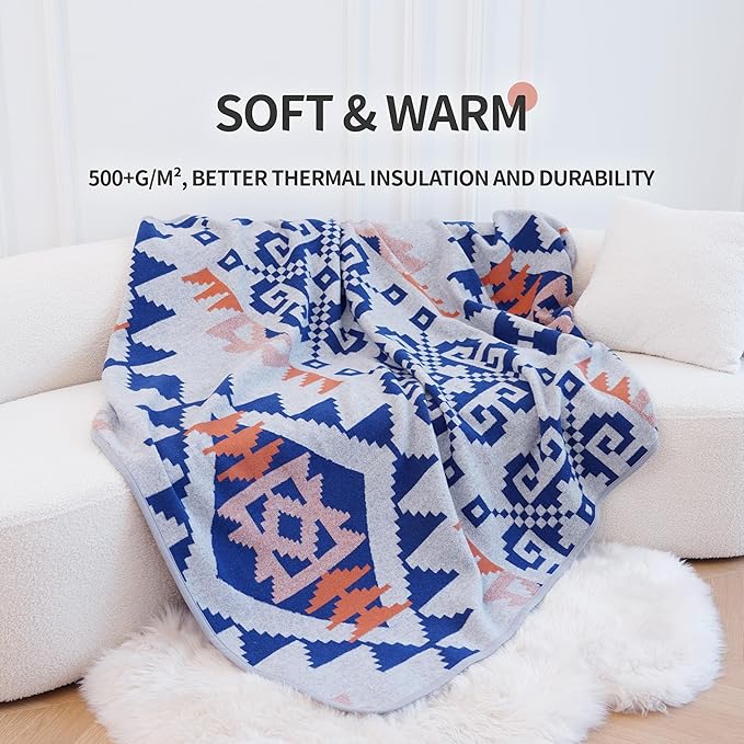 ACUSHLA Merino Wool Blanket - Soft Warm Thick Bed Couch Outdoor Camp Travel Car Blanket Throw All Weather Aztec Style Grey 63" x 51"