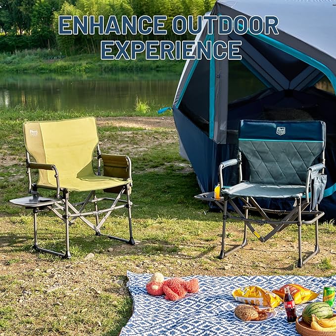 TIMBER RIDGE Aluminum Camping Directors Chair with Side Table Pocket, Portable Folding Chair, Heavy Duty Lawn Chair for Fishing Trip Picnic Concert Outdoor 400lbs, Navy