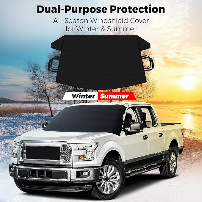 EcoNour Windshield Protector | Durable 600D Oxford Fabric | Waterproof Winter Car Cover for Pickup Truck, SUV & Mini Van | Essential Car Accessories | X-Large (74"x43")
