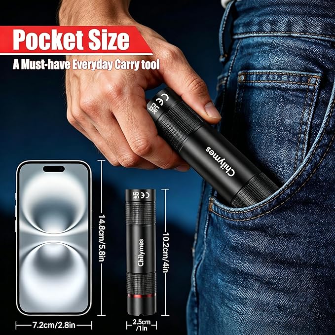 Rechargeable LED Flashlight 2 Pack, USB C Zoomable Waterproof Small Flashlight with 4 Modes, Handheld Pocket EDC Flashlights for Camping, Hiking, Dog Walking, Home Use, Emergency, Tool Gifts for Men