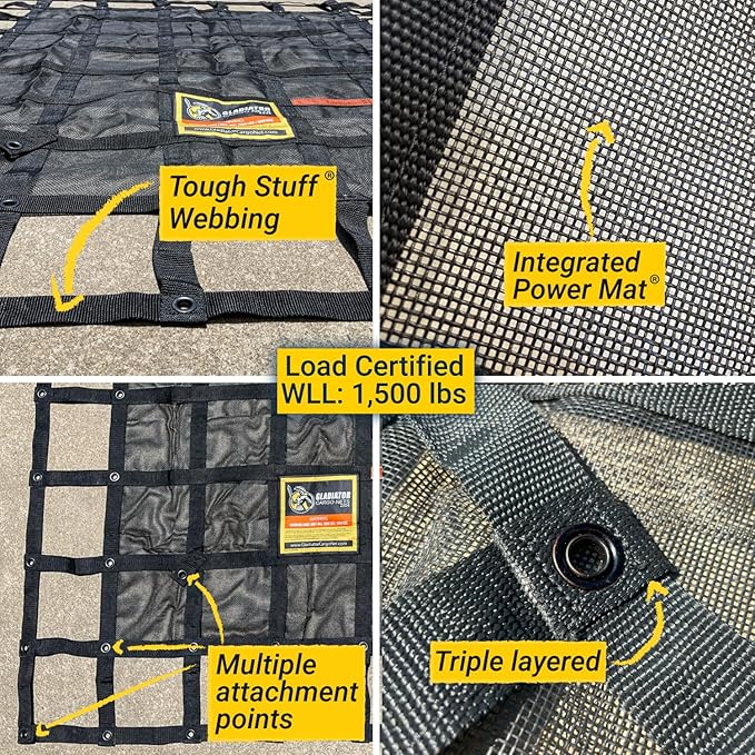 Gladiator Cargo Nets - Heavy Duty Trailer Cargo Net - (MUT-100) - 7.3' x 13.3' (for 6x12 ft Trailers)