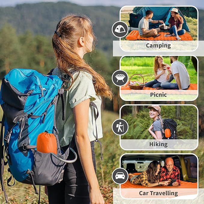 Sleeping Pad for Camping - 4” Thick Inflatable Camping Mat with Built-in Pump & Pillow, Ultralight Self Inflating Camping pad, Backpacking Sleeping Mat for Hiking, Tent, Traveling