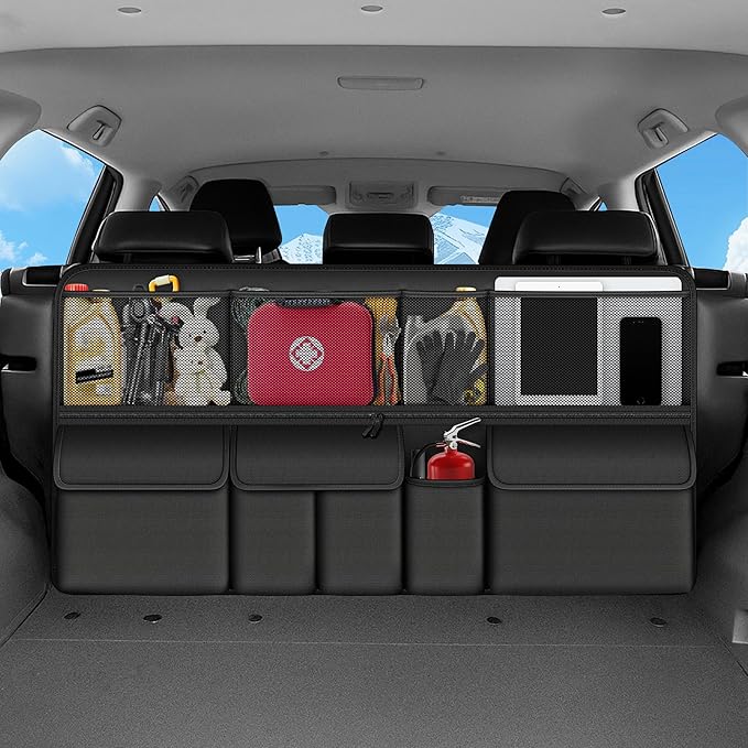 Hanging Car Trunk Organizer Fit For Rogue Foldable Large Capacity 41.3x20 inch Backseat Trunk Organizers Storage, Car Accessories Interior, with Multi Pockets Black
