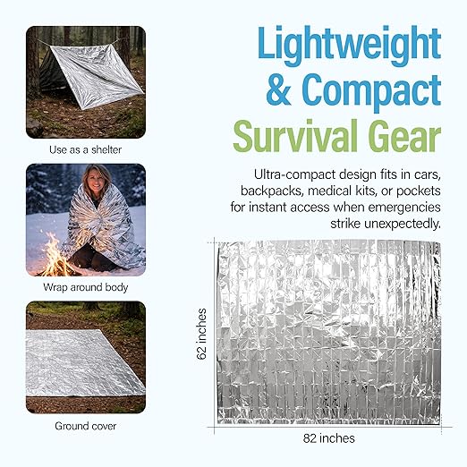 Ever Ready First Aid Mylar Rescue Blanket, Large Silver Thermal Sheet for Emergency and Survival, 54” x 84”