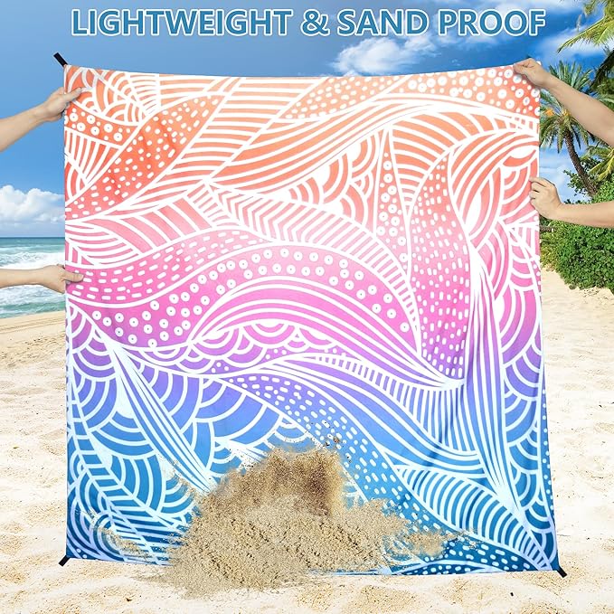 HIHOHO Beach Blanket Waterproof Sandproof Beach Mat for 1-8 Adults Quick Drying Durable Outdoor Picnic Mat for Beach Festival Travel Camping Hiking (Gradiant-Ripple, 79"×108"(6 Person))