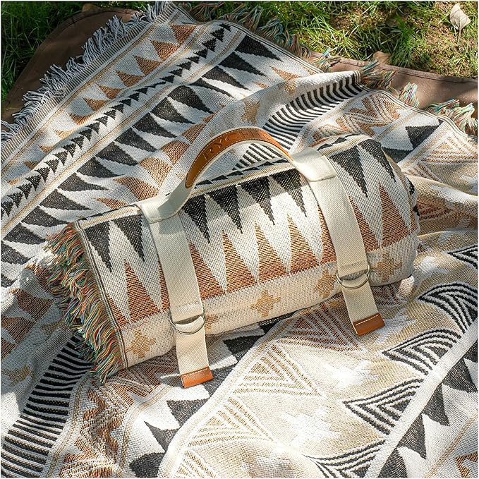 2 in 1 Extra Large Boho Beach Blanket Towel Giant Woven Outdoor Picnic Mat Camping Gear Cruise Essential 2025 Summer Vacation Must Have Airplane Travel Accessories Costa Rica Bahamas Hawaii Trip Stuff