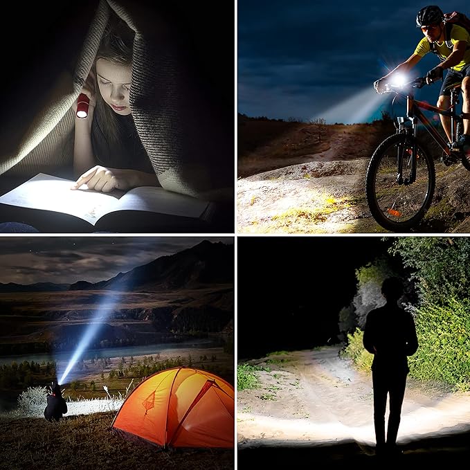 Blukar Flashlight Rechargeable, High Lumens Flashlight, Super Bright Small LED Flash Light- Zoomable, Adjustable Brightness, Long Lasting for Camping, Outdoors and Home Emergency-Red