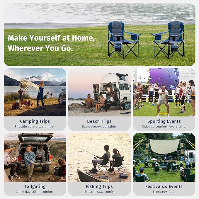EAST OAK Oversized Camping Chair Heavy Duty Camping Chairs for Adults 500LBS Support, 600D Oxford, Cup Holder & Side Pocket Ideal for Camping, Beach, Sports Events, Backyard & Tailgating Gray
