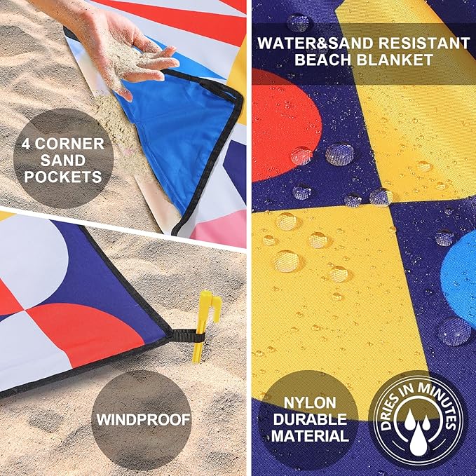 HIHOHO Beach Blanket Waterproof Sandproof Extra Large Beach Mat 79" X 83"/120"x108"for 1-8 Adults Quick Drying Durable Outdoor Picnic Mat for Beach Travel Camping Hiking