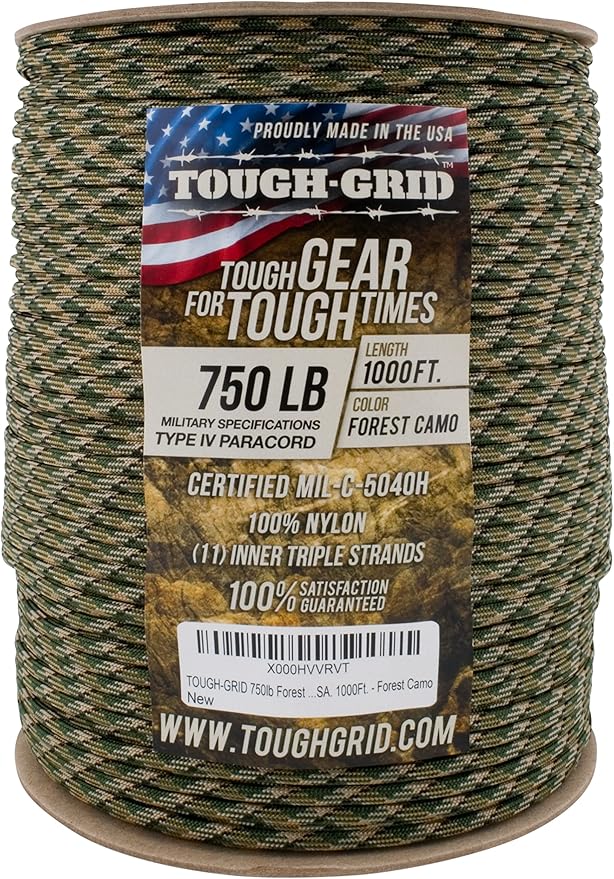 TOUGH-GRID 750 Paracord Military Grade Nylon Rope - Type IV Mil-Spec Made in USA - Tactical Survival Cord