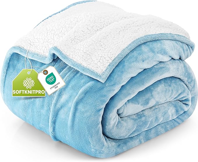 Utopia Bedding Sherpa Blanket California King Size (Washed Blue, 102x96 Inches) - Soft Lightweight Plush Fleece Reversible Blanket for Bed, Sofa, Couch, Camping and Travel