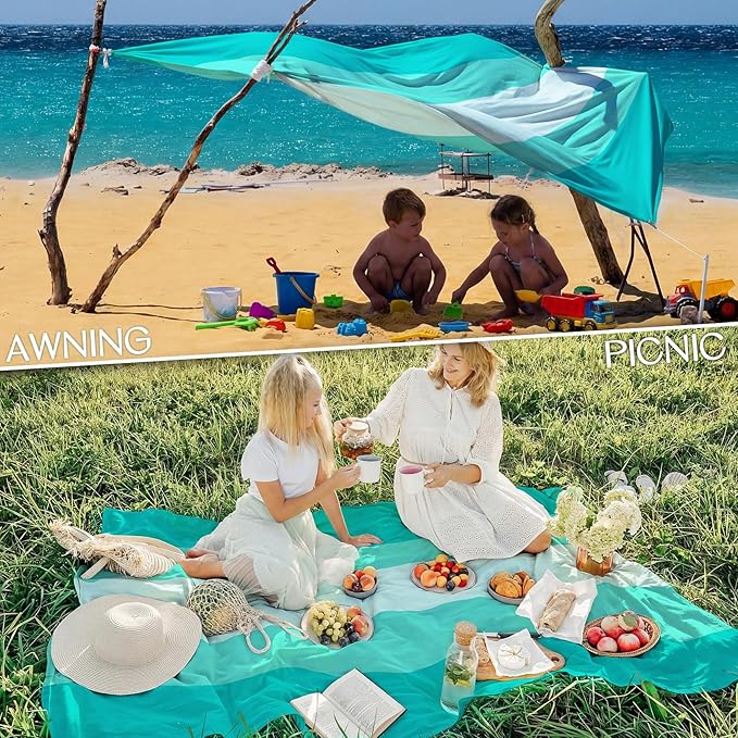 BYDOLL Beach Blanket 78''X81'' Waterproof Sandproof Suits1-4 Adults Oversized Lightweight Large Blanket Picnic Mat for Beach Sand Free Travel Camping Hiking Picnic