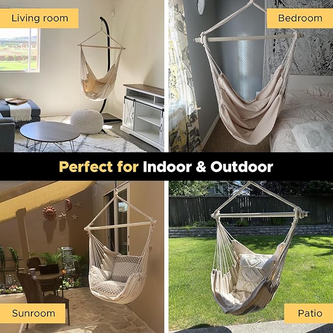 ADVOKAIR Hammock Chair Swing, Heavy-Duty Hanging Rope Swing Seat Supports 500 Lbs, Ideal for Outdoor Patio, Backyard, Porch, Deck & Indoor Bedroom Use
