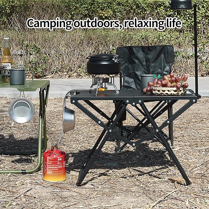 Portable Camping Table, Metal Tactical Foldable Table with Storage Bag, Durable Carbon Steel Outdoor Picnic Table, Perfect for Fishing, Hiking and BBQ