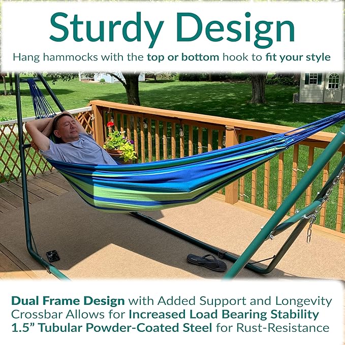 Sunnydaze Decor Universal Double Hammock Stand Only - 550-Pound Capacity - Heavy-Duty Hammock Stand for Outside - Fits 9 to 14 Foot Hammocks - Green